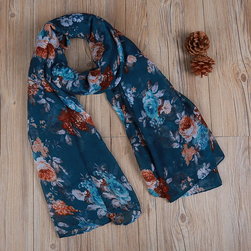 Женская летняя вискозная шаль с цветочным принтом модная длинная головная
