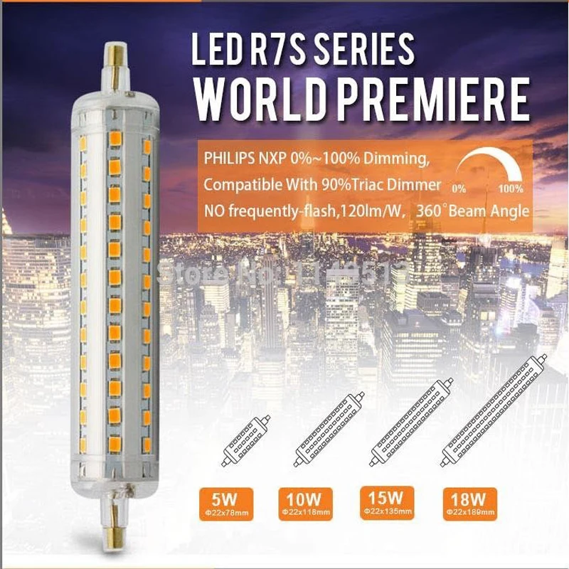 Диммируемая 10 Вт 118 мм Светодиодная R7S лампа 360 градусов Высокий люмен SMD2835 Замена