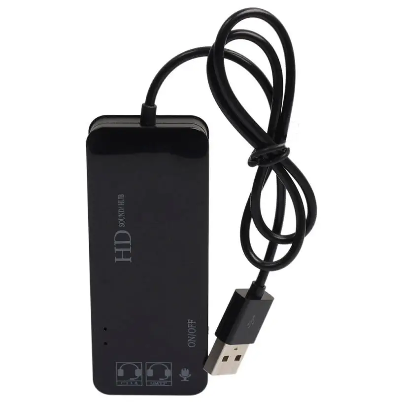 Черный 3 порта USB 2,0 концентратор стерео DJ внешняя звуковая карта гарнитура микрофон адаптер для ПК ноутбук - Цвет: Черный
