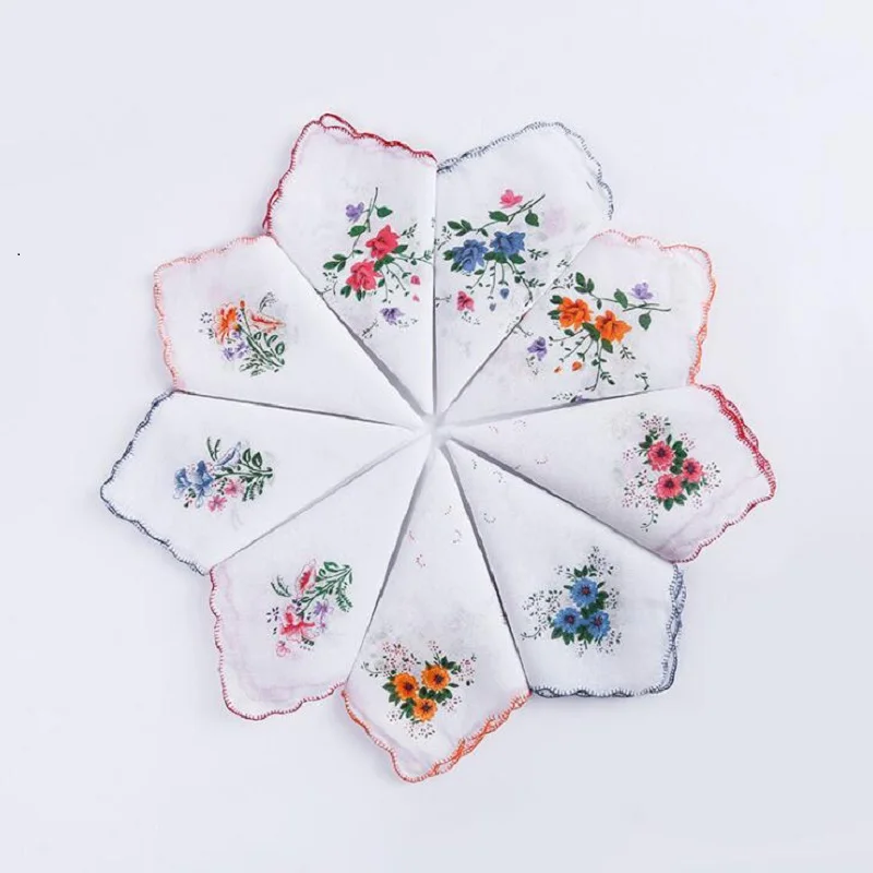 Винтажные Хлопковые женские носовые платки вышитый кружевной Цветочный носовой