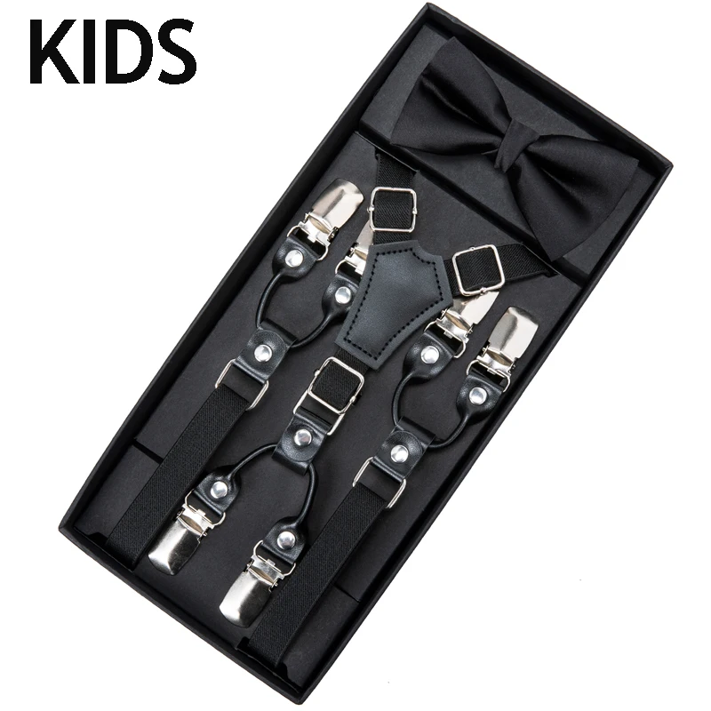 

2019 DiBanGu Classic Black Men kids Suspenders Parent-child strap set Leather Braces Adjustable Commercial Western With Gift Box