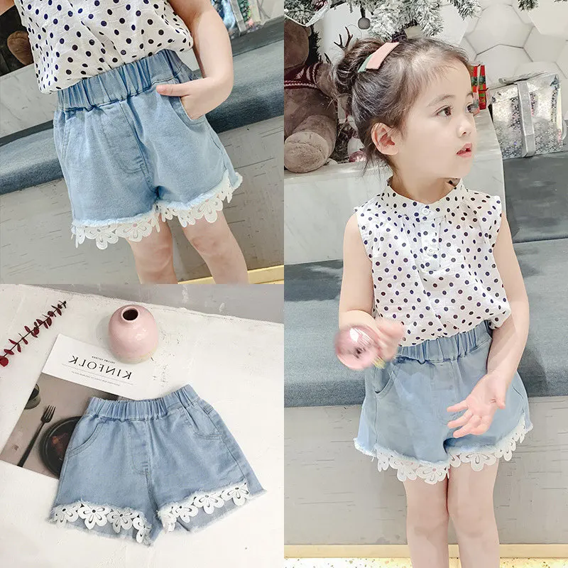 

2019 Baby Girl Kids Denim Shorts Sweet Fashion Lace Jeans Shorts Children Summer Clothes 4