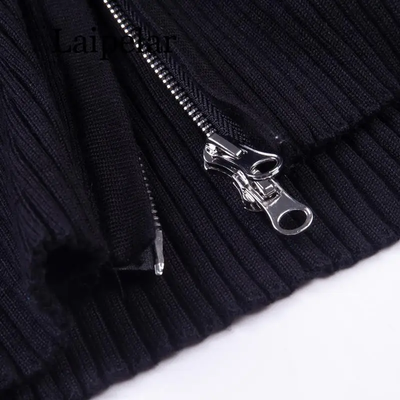 

2019 New Women Autumn Ribbed Zipper Sweaters Navel Bare Crop Tops Cardigan Long Sleeve Turn Down Collar Mujer Sweater