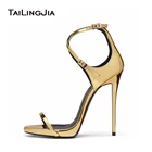 Босоножки женские на высоком каблуке, золотистые, серебристые, из лакированной кожи, на ремешках, вечерняя вечерние, большие размеры, лето 2021