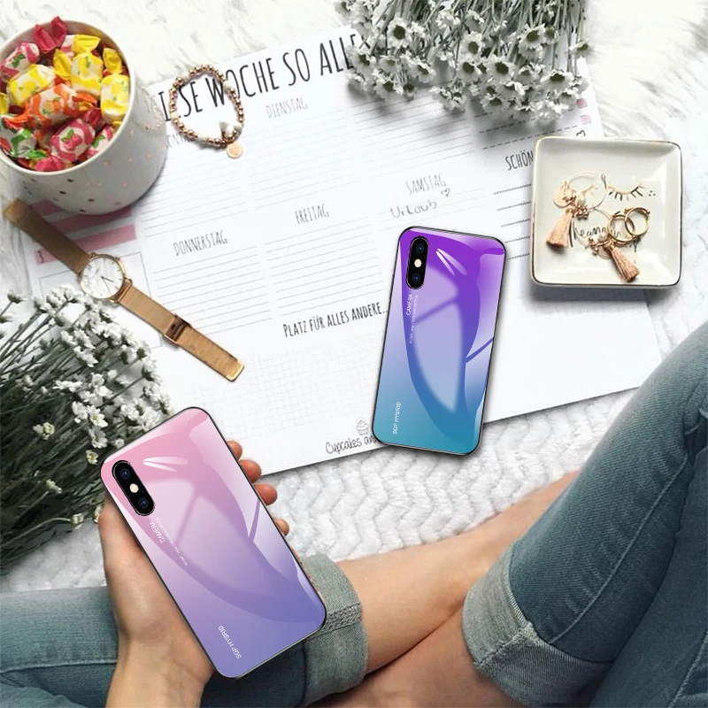 Градиентный чехол из закаленного стекла для Redmy Note 7 Xiaomi Mi 8 A2 Lite 9 Poco Phone F1 Red mi 5 Plus 6A 6