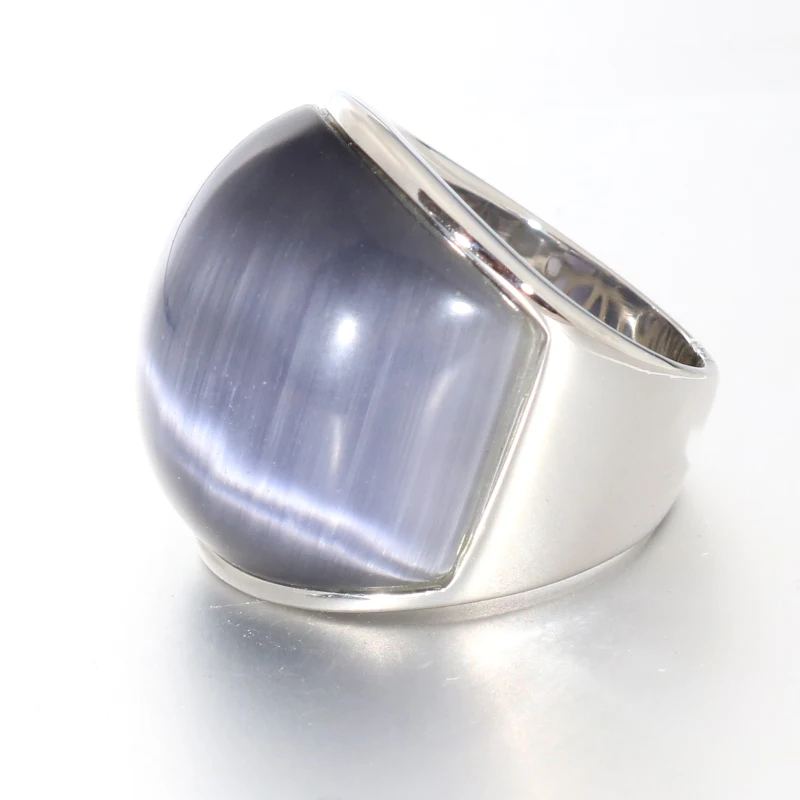 Мужские и женские кольца серебряного цвета с большим опалом из нержавеющей стали