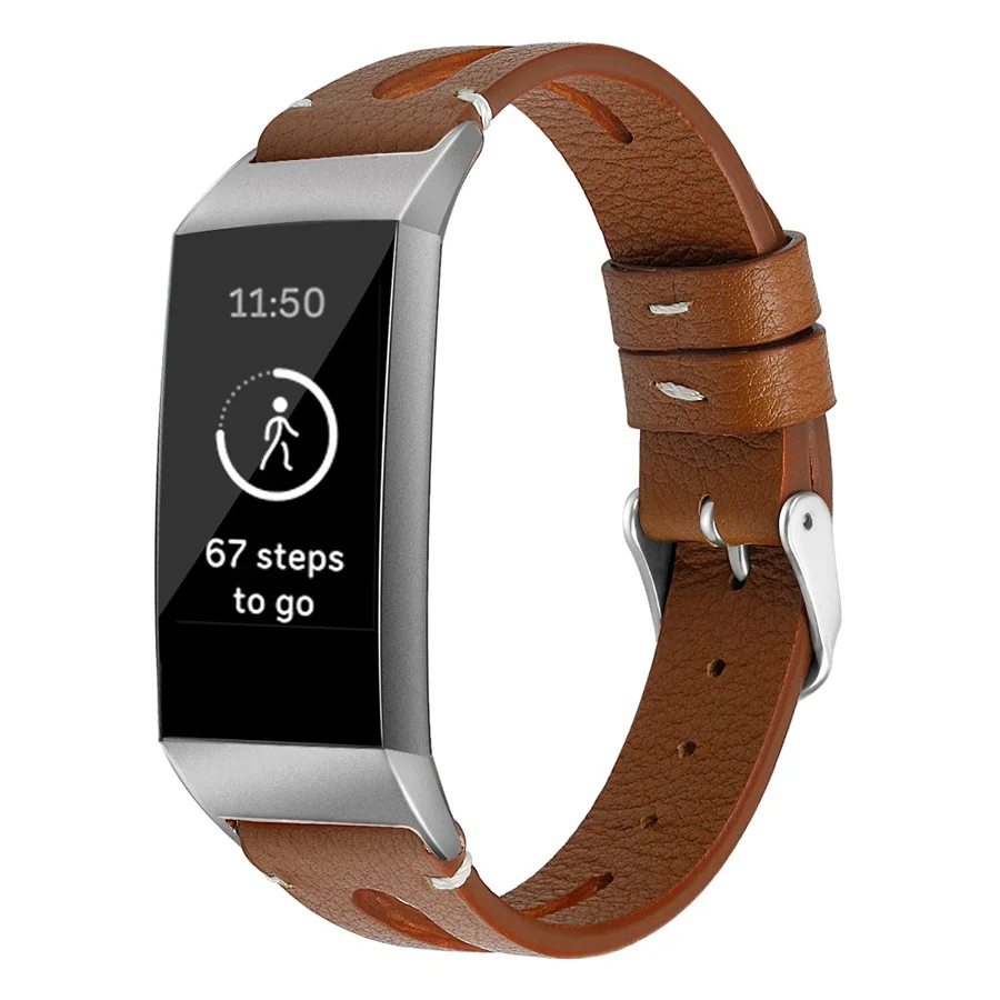 brown Ремешок из натуральной кожи для Fitbit Charge 3 сменный ремешок для часов Ремешок Браслет для Fitbit Charge 3 Аксессуары для часов - Цвет: brown