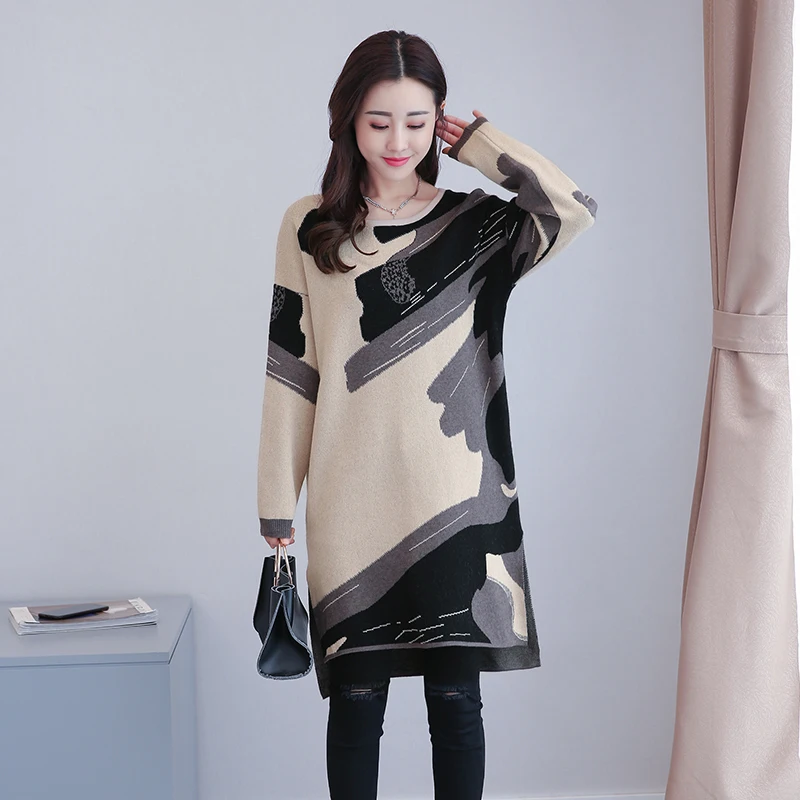 Новинка 2019 женские осенние и зимние свободные пуловеры размера плюс L-4XL длинный