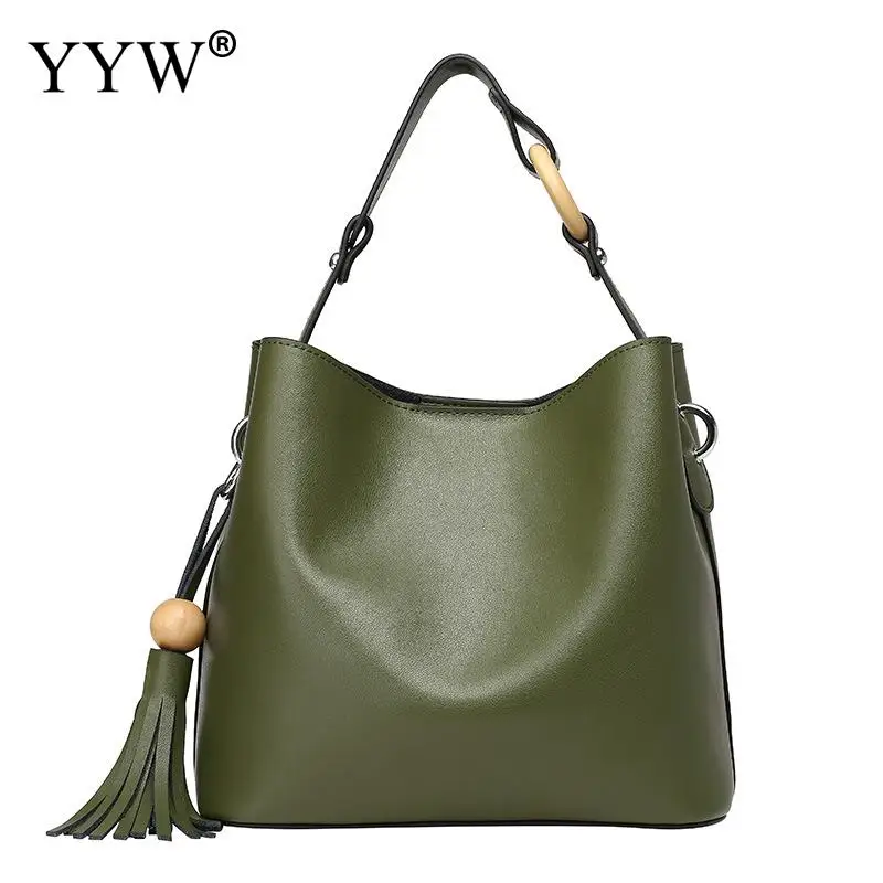 green Винтажная кожаная женская сумка через плечо с кисточками Bolsos Mujer Green Bolsa Feminina Большая вместительная женская сумка через плечо - Цвет: green