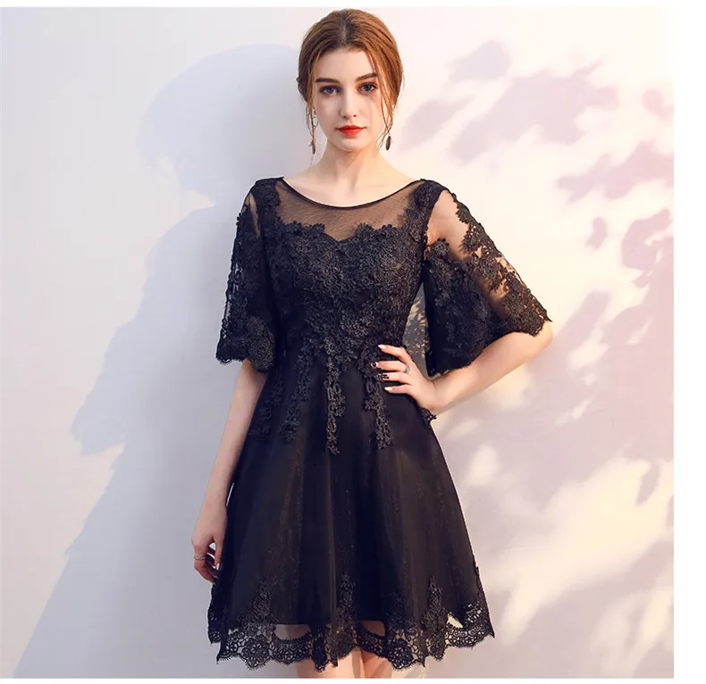 Robe De Soriee новые черные коктейльные платья длиной выше колена с кружевными бабочками и рукавом до локтя Элегантное коктейльное платье для вечеринки Vestidos De Novia