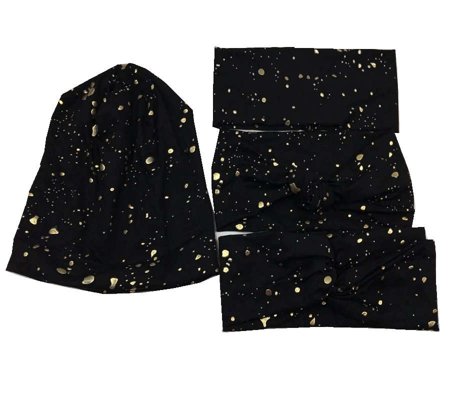 

Новинка, эластичные модные головные уборы T175222 из 100% хлопка с Блестящими Металлическими брызгами и золотой фольгой, мягкие повязки на голов...