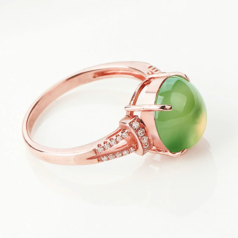Natural Prehnite Halo Classic Prong Setting with Moissanite Anniversary Ring Solid 14K Rose Gold Birthday Gift | Украшения и