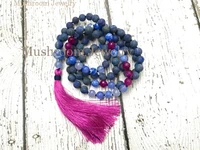 mjn181208 hand knot lapis lazuli beads necklacehand knotted 108 mala tassel necklace