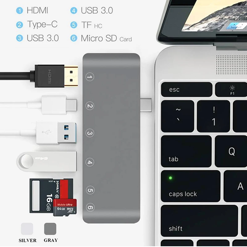 USB-C Алюминиевый USB C концентратор к HDMI 4k type 3 0 сплиттер адаптер TF Micro SD кард-ридер