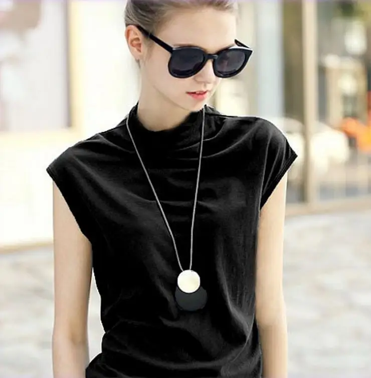 Летние топы новинка однотонная свободная футболка без рукавов с высоким