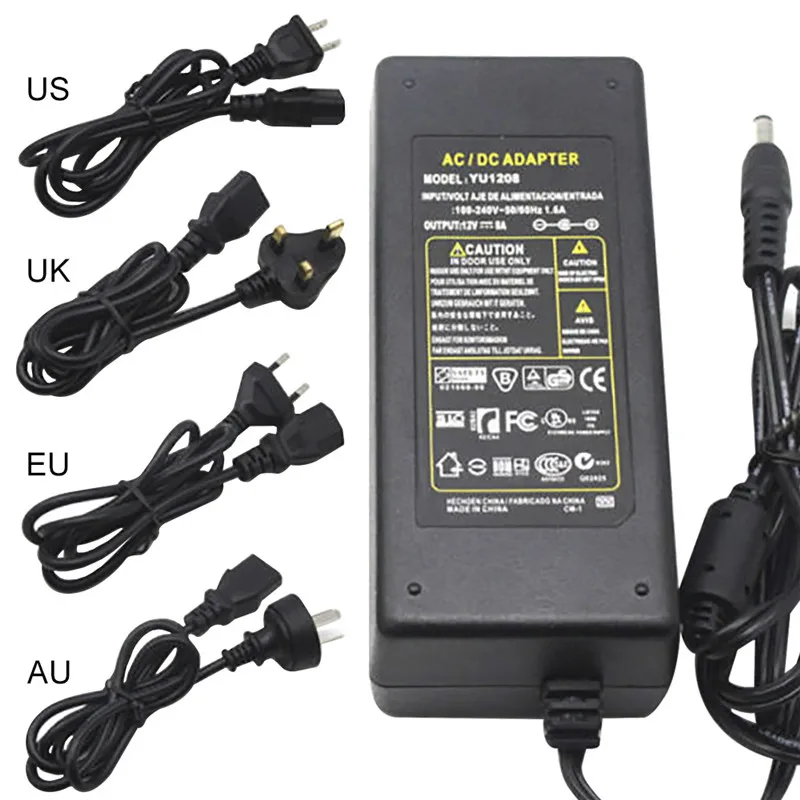DC 12V 5A трансформатор освещения AC/DC адаптер питания EU/US/AU/UK штепсельная вилка