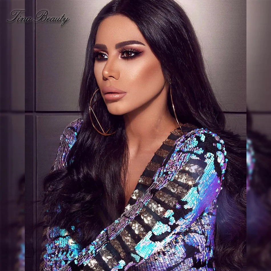 Мини платье с блестками Tina Beauty разноцветное блестящее облегающее длинным