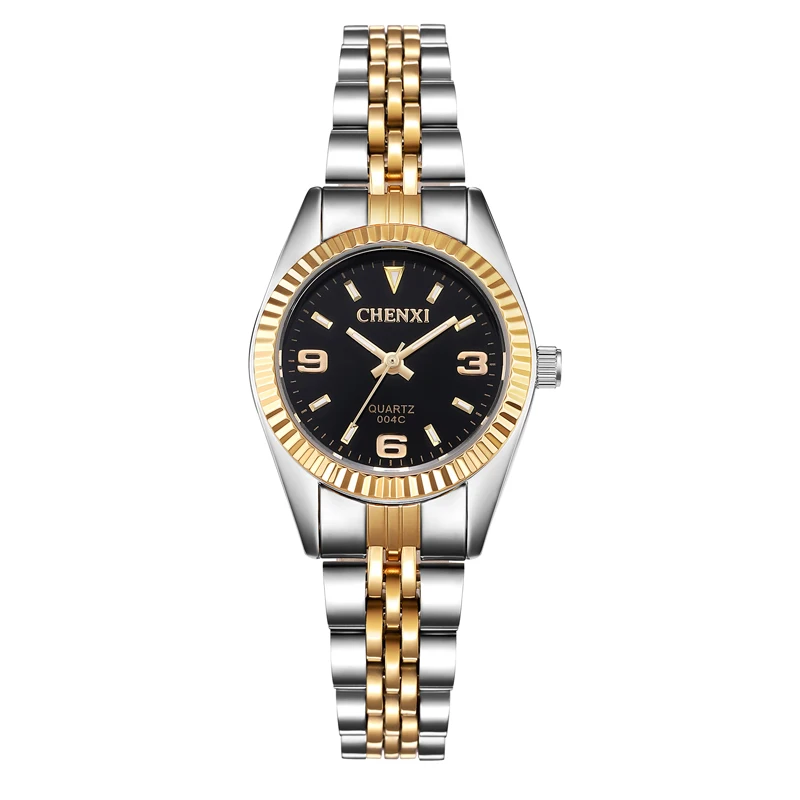 004C Black Dial CHENXI Для женщин золотой и серебряный Классические кварцевые часы женские элегантные часы Роскошный подарок Часы дамы Водонепроницаемый наручные часы - Цвет: 004C Black Dial