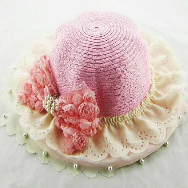 Children hat hats spring and summer girl baby pearl bow flowers sun natural beauty colorful Beach cap 2mz39 | Детская одежда и