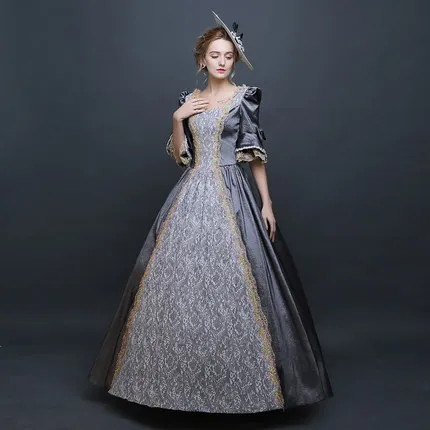 Пользовательские 2018 ретро Половина рукава Серый Marie Antoinette Бальные платья