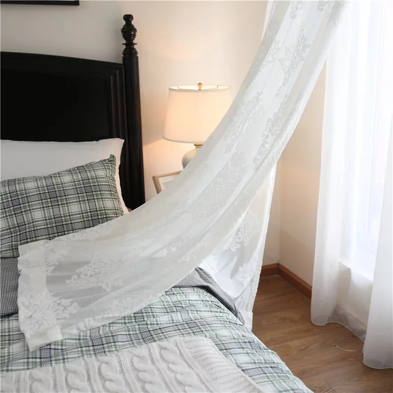 Модный стиль белые экраны простые 3D жаккардовые вышивки отвесная сетка тюль