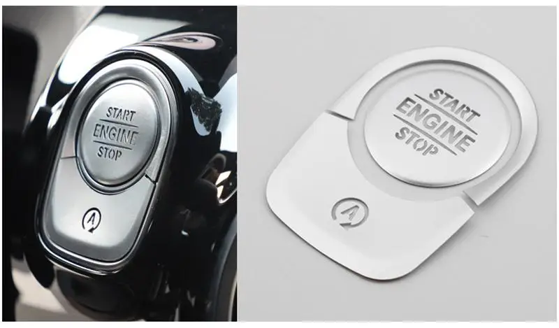 Silver Стайлинга автомобилей запуска двигателя Стоп выключите крышки наклейки Накладка для Mercedes Benz A класс A180 A200 салона авто аксессуары - Название цвета: Silver