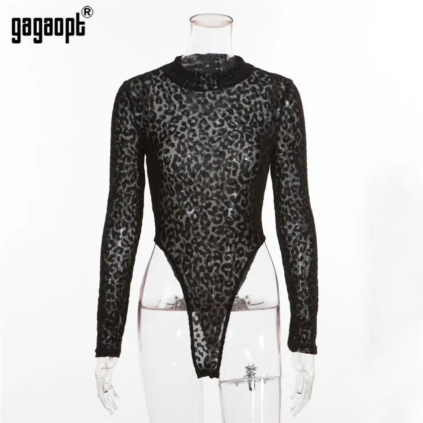 Gagaopt Leopard боди с длинным рукавом сексуальное женский черный модные животных