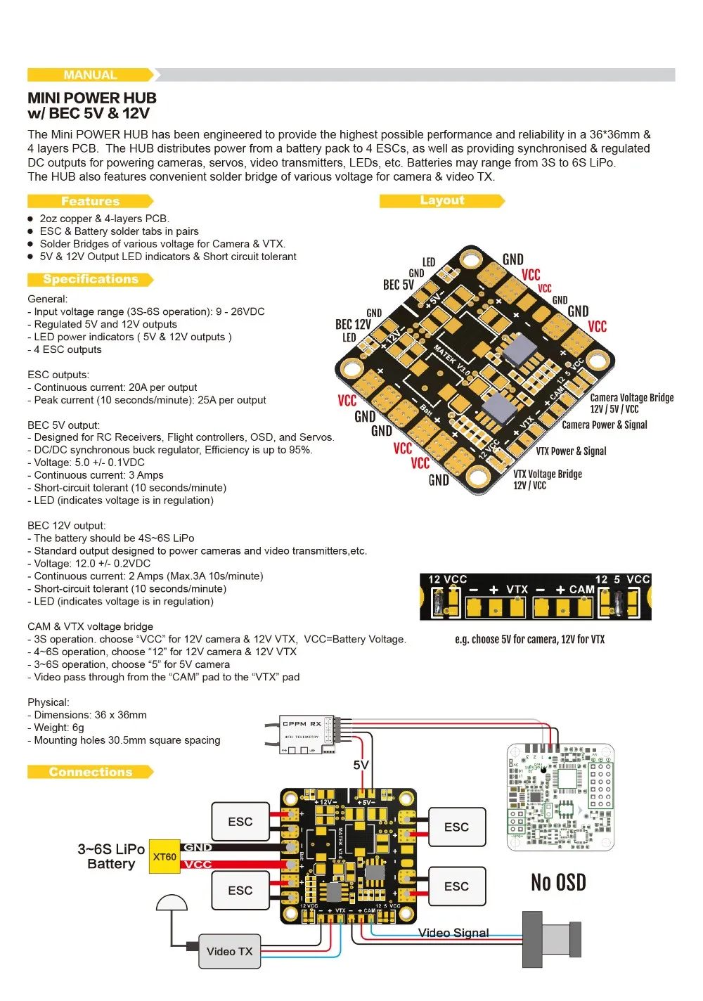 5 В/12 В 3 А мини распределительная плата с питанием PDB BEC и 12 для FPV QAV250 ZMR250