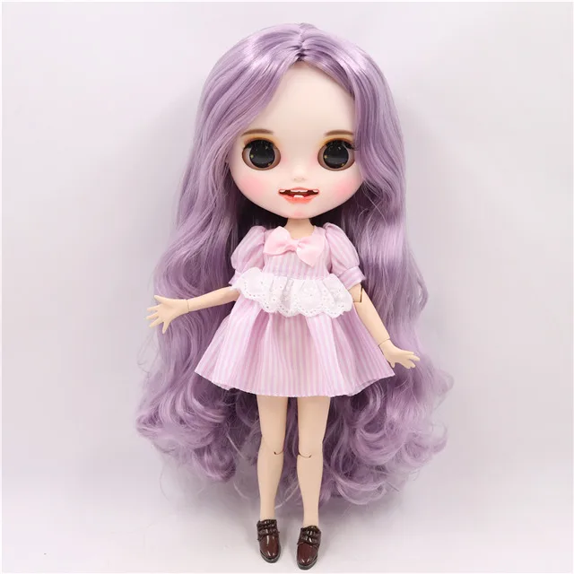doll clothes shoes 1/6 bjd фабрика blyth кукла с яркой кожей шарнир тело бледно-фиолетовый фиолетовые волосы, новое матовое лицо с зубами, 30 см BL1049 - Цвет: doll clothes shoes