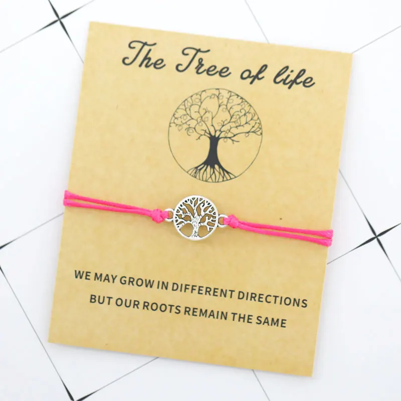 Rose Red Браслет Lucky Tree of Life для женщин и мужчин, красная струна, браслет дружбы, подарок для семьи, летние милые аксессуары - Окраска металла: Rose Red