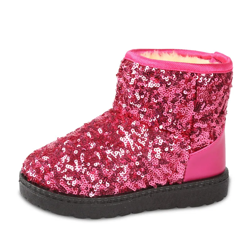 

QGXSSHI 2016 winter new children snow boots Fashion sequins kids boots warm shoes with fur princess baby girls ankle boots