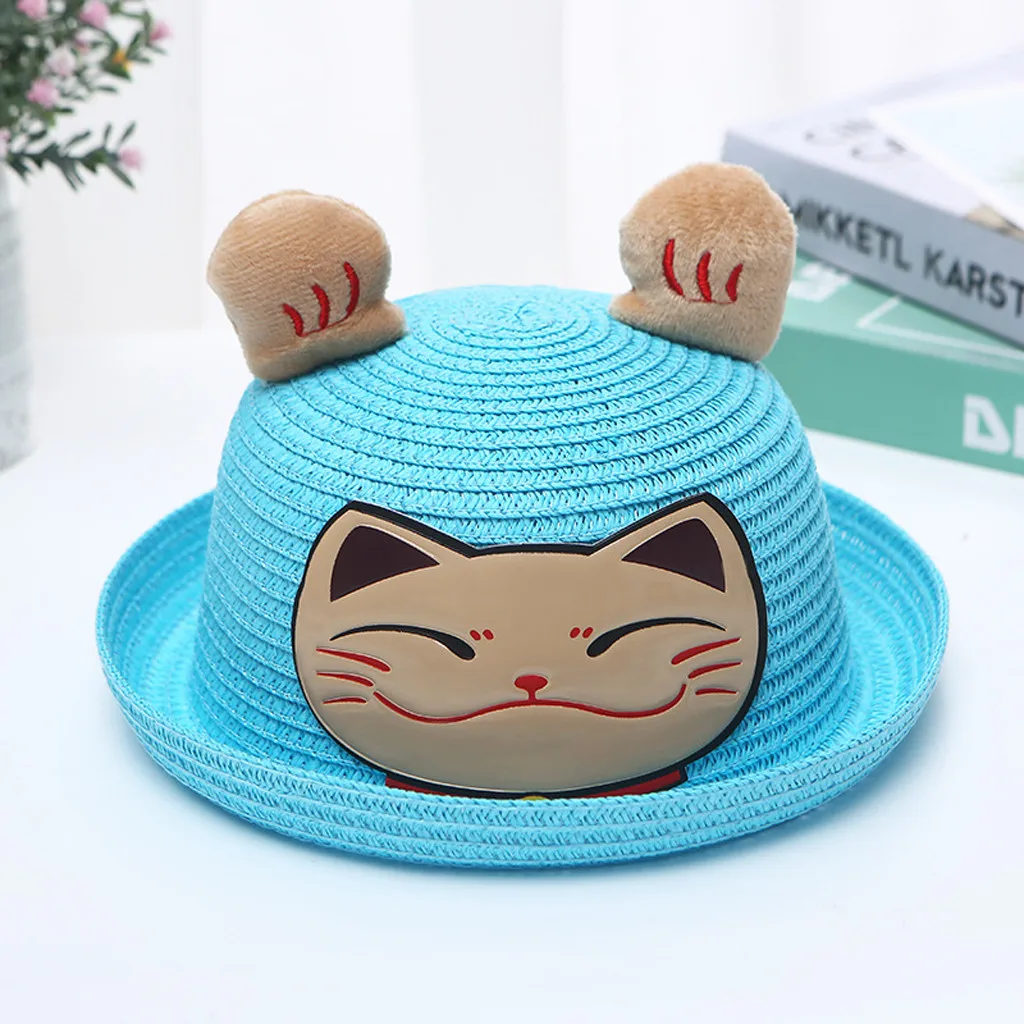 Соломенная шляпа для детей с изображением из мультфильма Lucky Cat летняя украшением