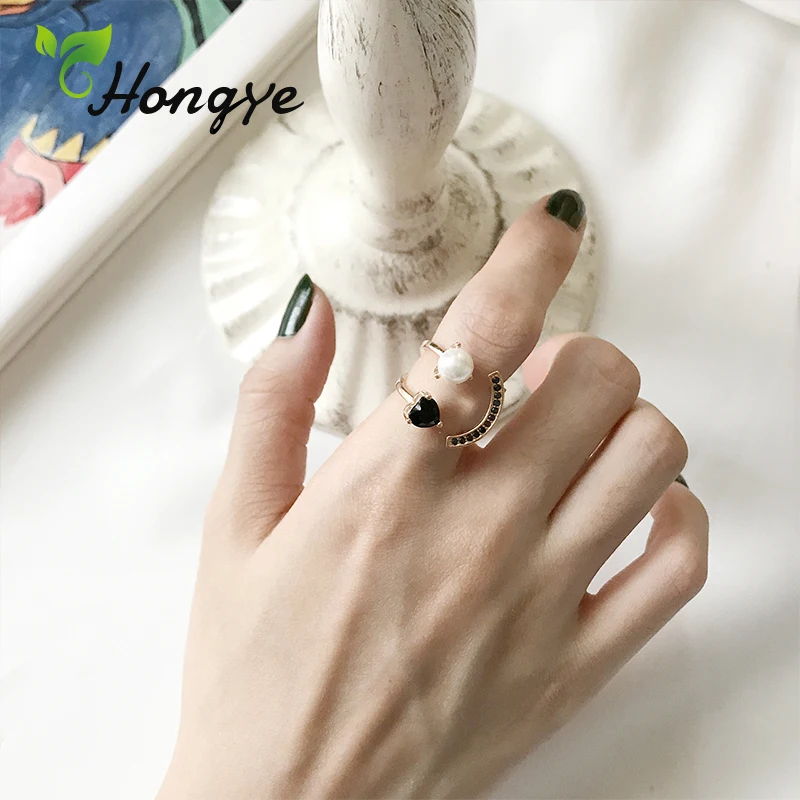 Hongye в форме улыбки, женские кольца с высококачественным цирконием, регулируемые аксессуары для пальцев, Винтажное кольцо с натуральным жемчугом, серебро 925