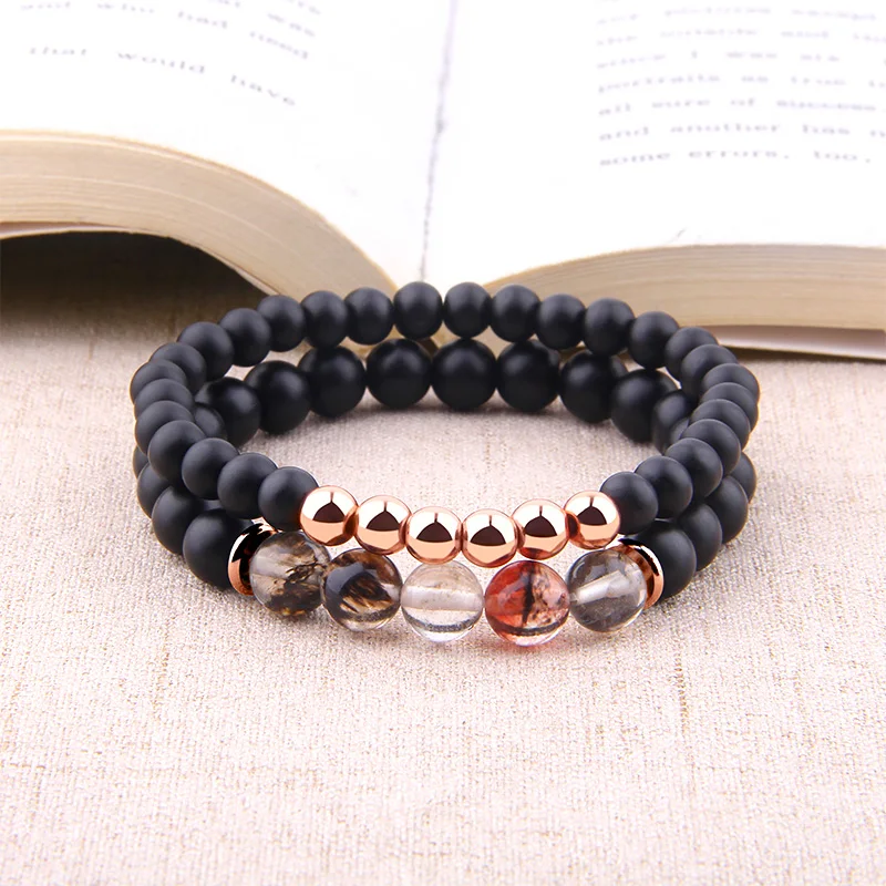 2 шт пара браслет для женщин и мужчин из нержавеющей стали с агатами пар Золотой