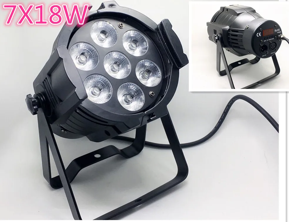 

Новейший супер сильный светодиодный мини алюминиевый прожектор LED 7x18 Вт RGBWA + UV 6в1 светодиодный сценический свет диско DJ свет стробоскопичес...