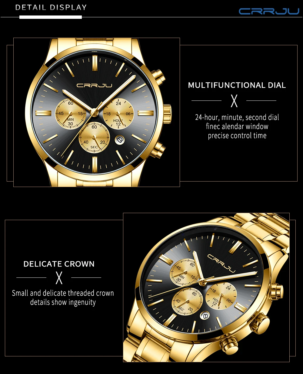 Relojes 2019 часы из нержавеющей стали мужские CRRJU Топ бренд Роскошные Бизнес