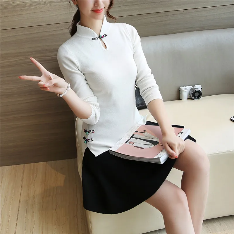 

3250 shot in the autumn of 2019 new women's sweater cheongsam collar 38