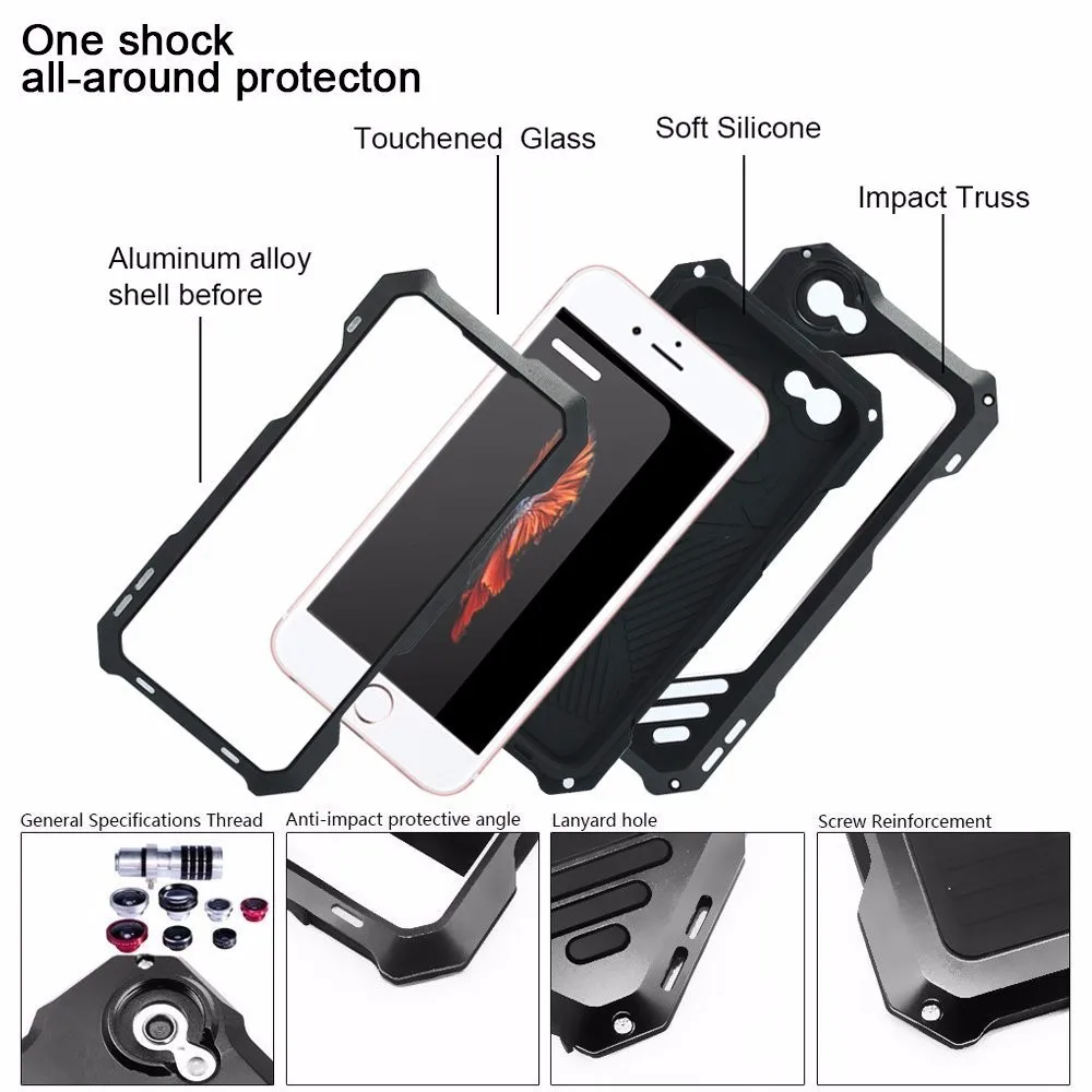 for iphone 6 plus 6splus Extreme Powerful life Waterproof Dropproof Metal Case iphone6plus Fisheye Wide-angle lens cover |