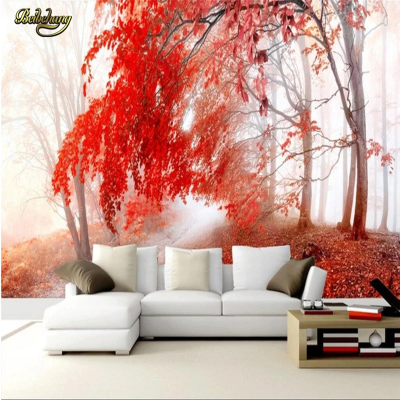 Обои на заказ настенные росписи наклейки Осенние декорации красный кленовый лес