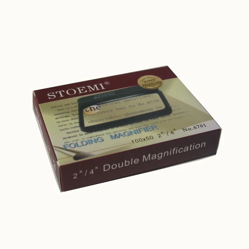 Складная прямоугольная Лупа STOEMI 2X/4X с двойным увеличением 6701 Вт/кожаный чехол