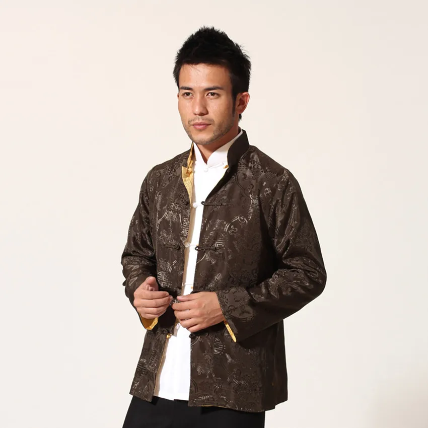 Армейский зеленый золотой китайский мужской сатиновый пиджак Двустороннее