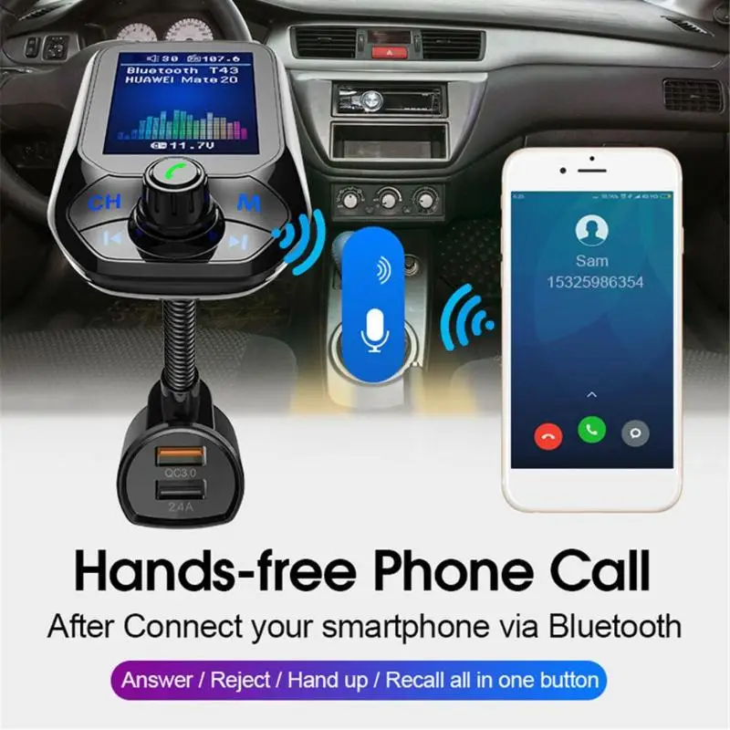 T43 1,8 дюймов Цвет Экран Дисплей Автомобильный MP3-плеер Bluetooth громкой связи FM передатчик QC3.0 быстро Зарядное устройство TF AUX Поддержка карт флеш-накопителей USB