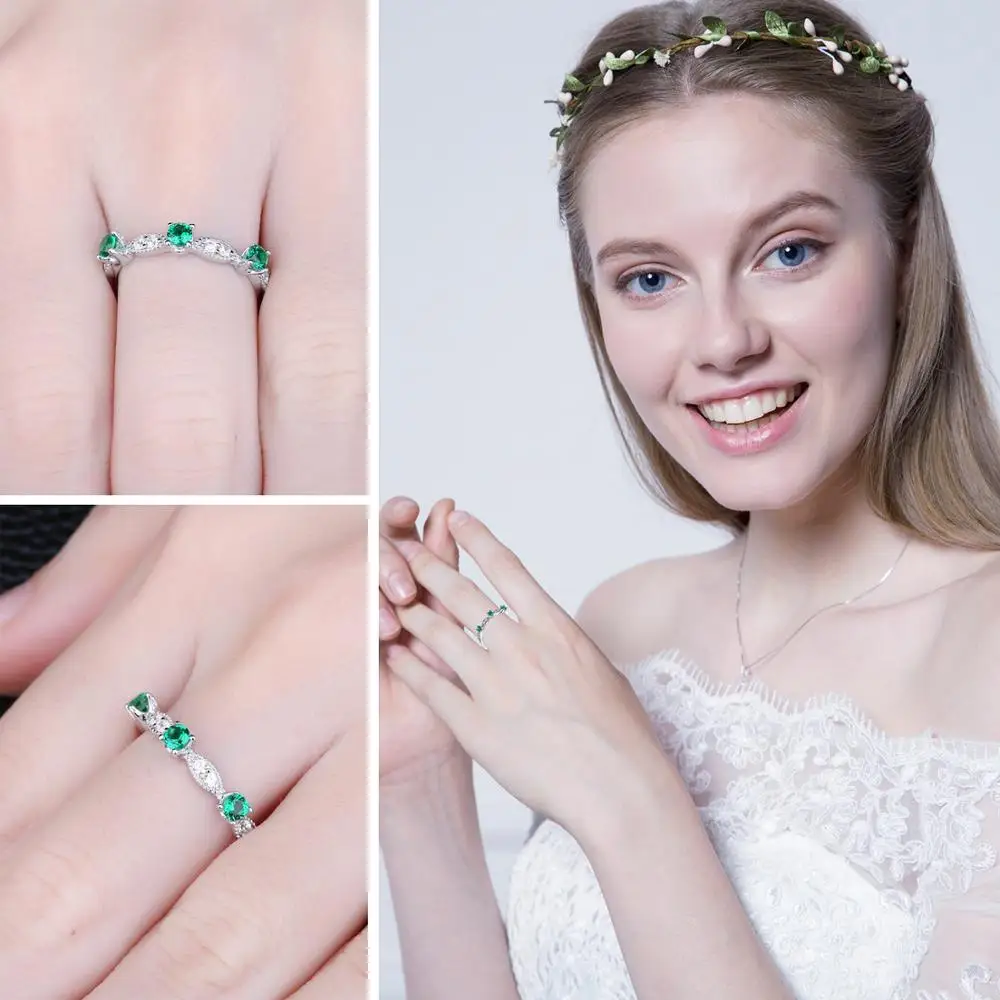 Jewelrypalace 3 Камни КРУГЛЫЙ создания Изумрудный Обручение Свадебные Кольца для Для женщин из натуральной 925 стерлингового серебра Красивые ювелирные изделия