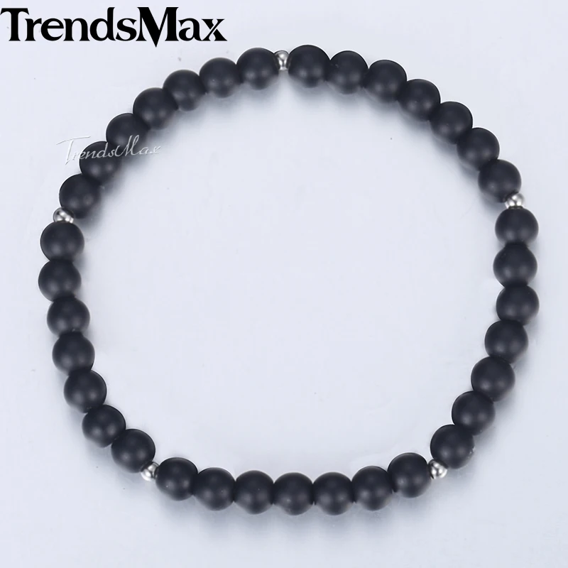 Браслеты с черными стеклянными бусинами Trendsmax 6 мм для мужчин и женщин эластичный