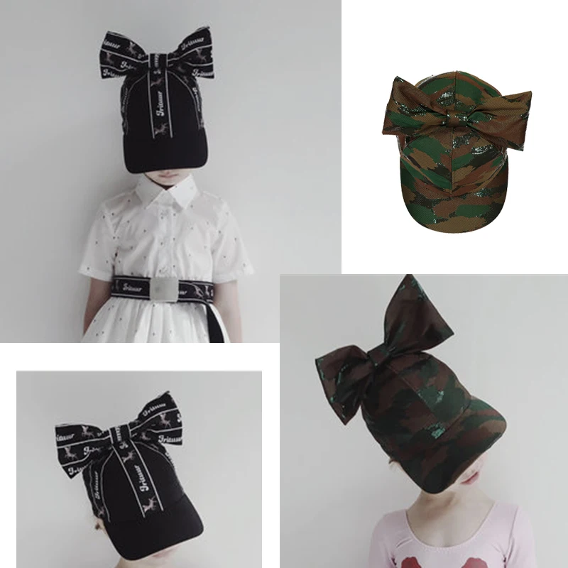 

Children Hat Toddler Kids Baby Cartoon Fawn Print Spring Summer Girl Bow Cap And Fashion Camouflage Hat 2-9 Years
