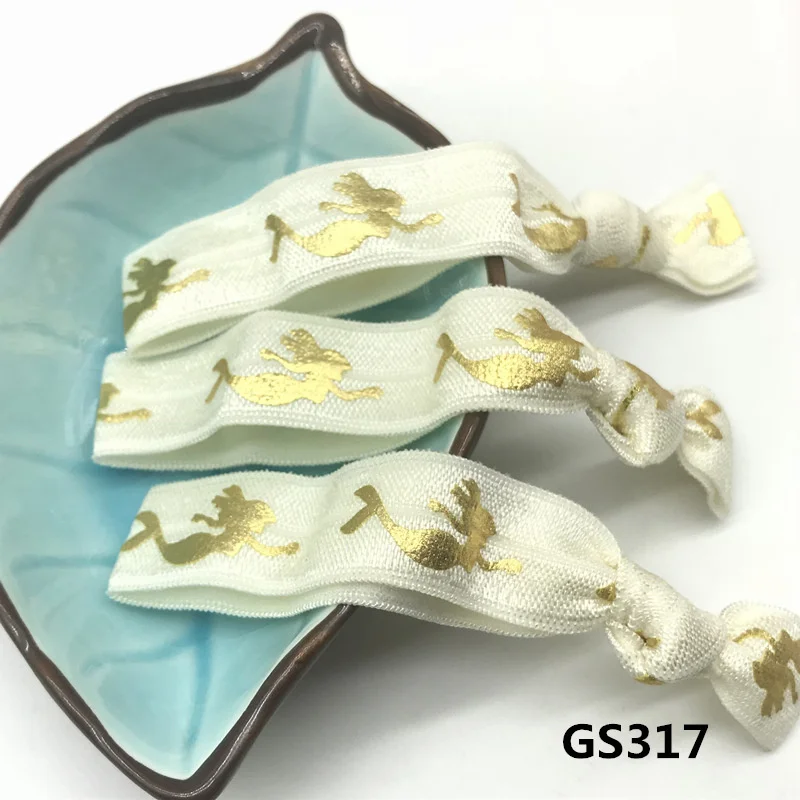 GS317 10 Цвета 40 шт./лот 5/" раз за резинку для волос Русалка с золотой Фольга волос галстук враг лента хвост держатель Twist band - Цвет: GS317