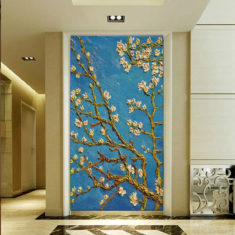 Миндальное дерево в цвету Картина маслом Размножение Ручная роспись Толстая