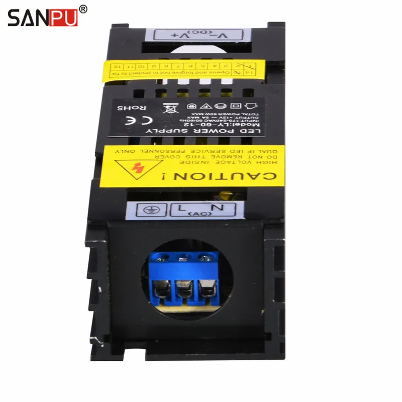 Импульсивный источник питания 220 v AC-DC Питание 12 v 60 W 5A постоянного Напряжение один Выход трансформатор водителя закрытый черного цвета для светодиодный полосы света 48 Вт