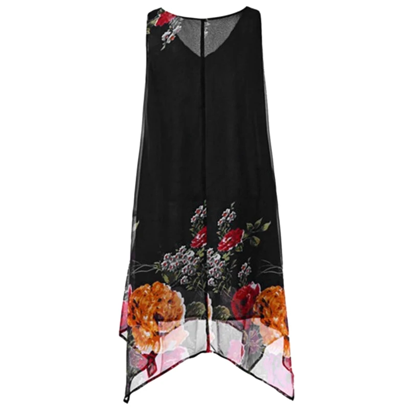 CALOFE 5XL шифоновое платье с принтом для женщин без рукавов винтажные Свободные мини