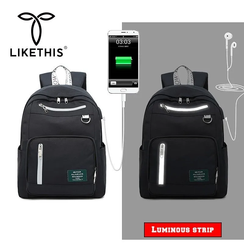 LIKETHIS женский школьный рюкзак с защитой от кражи USB разъемом новинка 2019 модный для